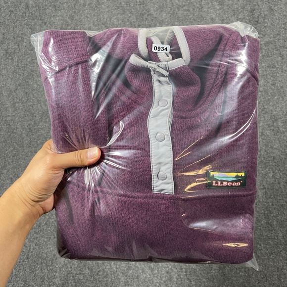 L.L. Bean Sweater Snap Placket Purple Fleece Pullover Jacket Petite Large 0934 - Picture 7 of 7